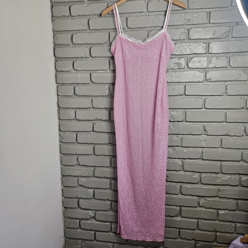 Klesis Dress Medium Pink Lace Maxi Layered Bust White Lace‎ Trim